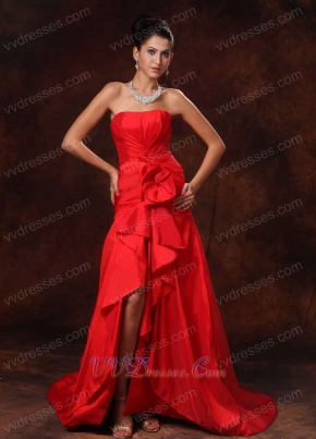 Glamorous Strapless Celebrity Red Dress High Low Skirt Without Details