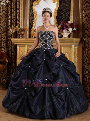 Black Picks-up Design Appliqued Puffy Quinceanera Dress