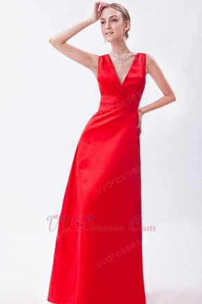 Inexpensive V-Neck Floor Length Scarlet Formal Prom Dress