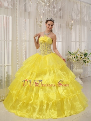 Bright Canary Yellow Cascade Layers Princess Quinceanera Gown