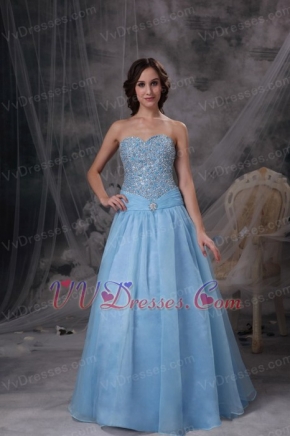 Light Blue Sweetheart Prom Party Dress With Beading Inexpensive