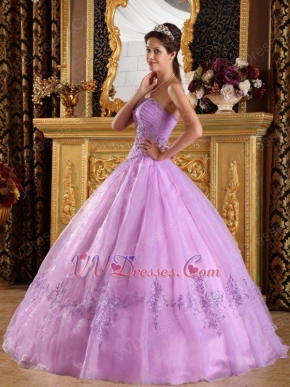 Strapless Lilac Embroidery Bottom Skirt Dress To Quinceanera