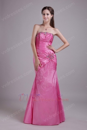 Rose Pink Taffeta Evening Dress With Rhinestone Decorate