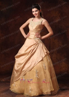 Scoop Gold Taffeta And Organza Quinceanera Ball Gown Lolita Style