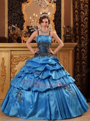 Salvia Blue Quinceanera Dress With Spaghetti Straps Puffy Skirt