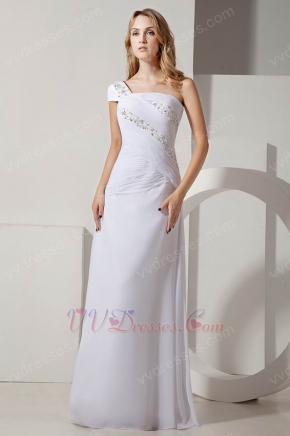 One Shoulder Elegant Embroidery White Chiffon Prom Dress