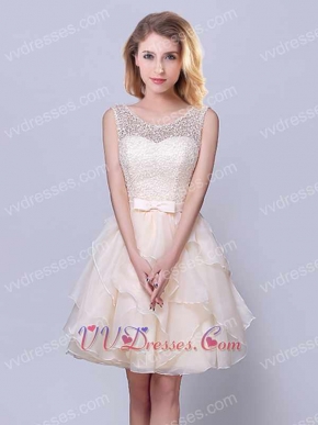 Champagne Elegant Scoop Knee Ruffles Length Dama Dress Homecoming Dress