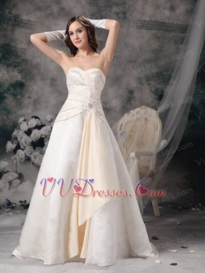 Ivory and Champagne Sweetheart Wedding Bridal Gown Puffy Low Price