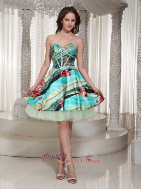 Colorful Printed Sweetheart A-line Cocktail Party Dress Custom Tailoring Free