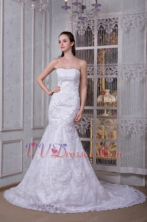 Strapless Button Back Lace Mermaid Boutiques Wedding Dress Perfect Low Price