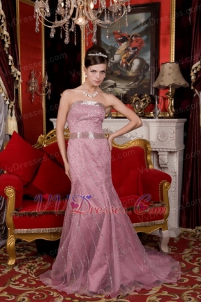 Light Camellia Mermaid Strapless Evening Dress With Beadings Inexpensive