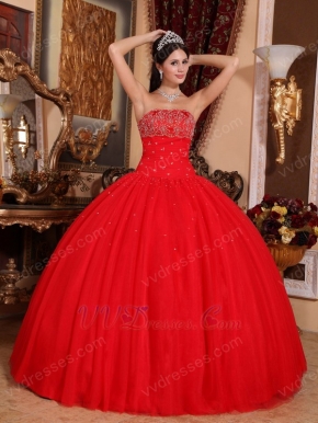 Sleeveless Beaded Scarlet Red Tulle Quinceanera Dress