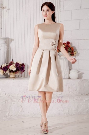 Classic Scoop Neck A-line Knee Length Champagne Stain Prom Dress