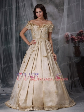 Off The Shoulder Champagne Taffeta Prom Gowns Dress Inexpensive