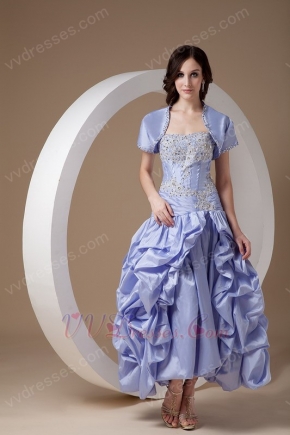 Strapless Ankle-length Lavender Quality Prom Dress With Jacket