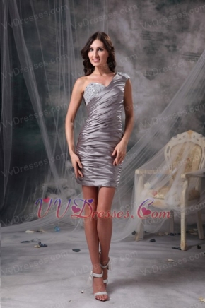 One Shoulder Dark Grey Mini Prom Dress For Sale Knee Length Sexy