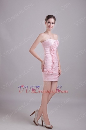 Strapless Sheath Baby Pink Short Prom Dress With Rosette Decorate