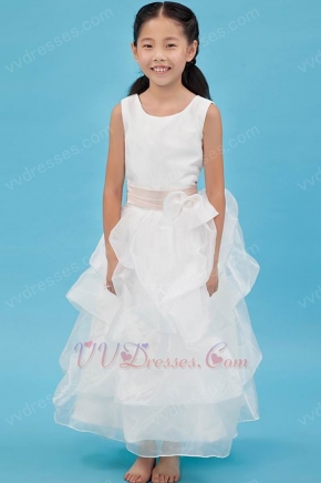 Lovely Scoop A-line Pink Belt White Toddler Flower Girl Dress