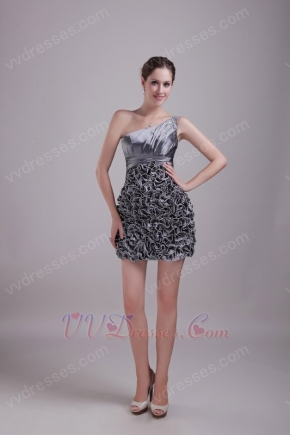 Sheath One Shoulder Ruffled Skirt Silver Grey Short Prom Dress