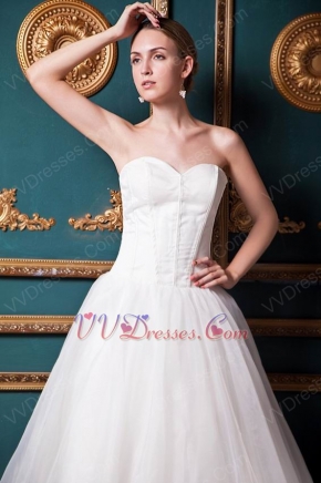 Simple Sweetheart A-line Floor Length Ivory Tulle Bridal Dress