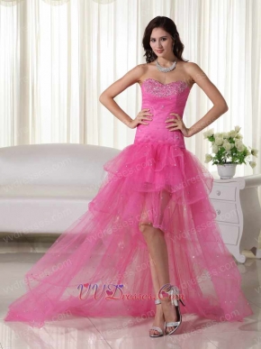 Pink High-low Style Short Before Long Back Prom Dress 2014 Short and Long Skirt