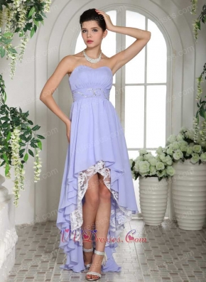 Exclusive Lavender Girlish Banquet Dress High-low Style Skirt Lace Inside