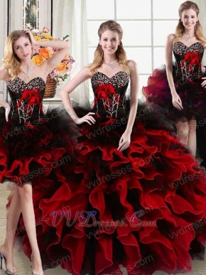 Bodice/Short/High Low/Ball Gown Four Parts Detachable Red Black Quinceanera Dress