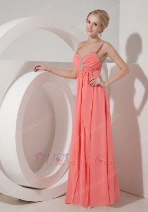 Spaghetti Straps Top Designer Watermelon Chiffon Prom Dress