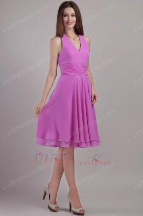 Lilac Halter Top Knee-length Short Chiffon Prom Dress