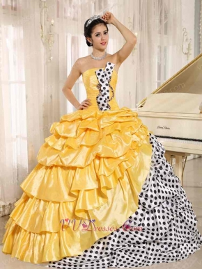 White Black Wave Point Ball Gown Beauty and the Beast Theme Yellow