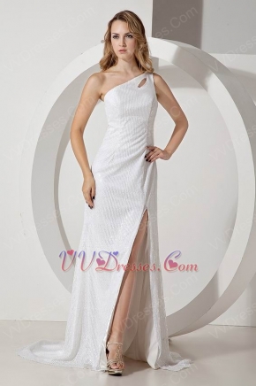 Fashion One Shoulder Side Split Skirt White Prom Celebrity Dress