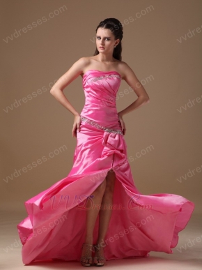 Strapless Side Split Skirt Lace Up Fuchsia Prom Type Dress