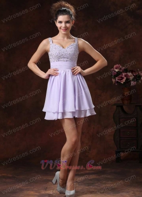 Lavender Beaded Bodice 2 Layers Mini-length Graduate Dress Lovely