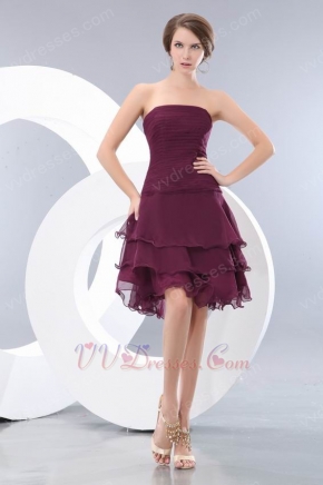 Strapless Ruched Cascade Skirt Purple Short Dress For Prom Wear