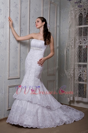 Mermaid Strapless Lace layers Wedding Dress For Wholesale Low Price