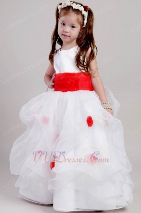 White Scoop Floor Length Toddler Flower Girl Dress With Bowknot