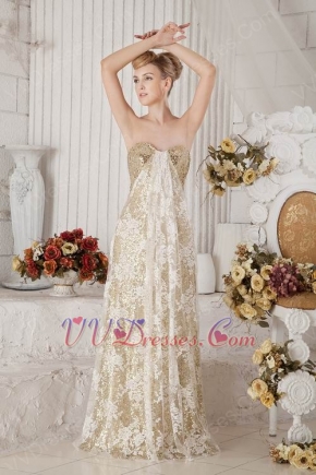 Unique Sweetheart Gold Sequin With Lace Evening Gown