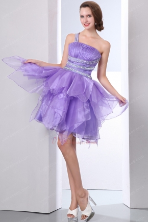 Affordable One Shoulder Crystals Lavender Graduation Dress