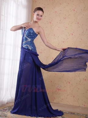 Drapped Sequin Fabric Evening Chiffon Dress For Women