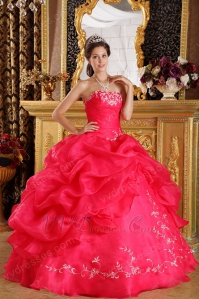 Strapless Deep Pink Quinceanera Dress With Embroidery Bottom