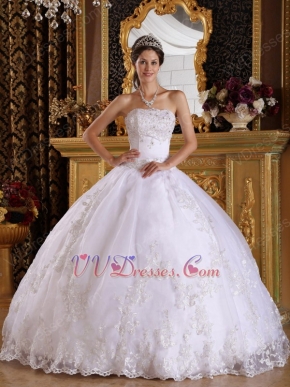 Strapless Appliqued Skirt White Quinceanera Dresses Maker