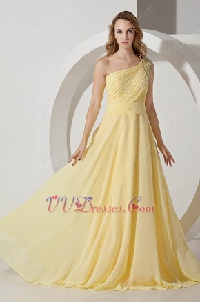 Nice One Shoulder Neck Yellow Prom Dress With Side Zip Skirt