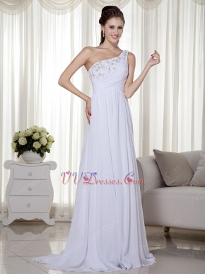One Shoulder Designer White Skirt Top 2014 Prom Dress