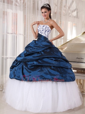 Mineral Blue Quinceanera Party Dress With White Puffy Skirt