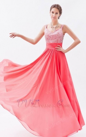 Princess Straps Beaded Jacinth Chiffon Evening Party Dress