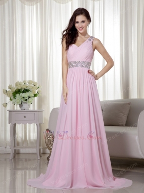 Cute Baby Pink One Shoulder Chiffon Prom Dance Party Dress