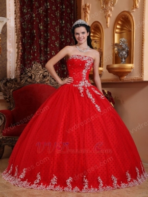 Appliqued Winter Red Strapless Quinceanera Dress Like A Princess