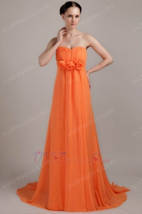 Orange Chiffon Long Prom Dress With Handcrafted Flowers Decorate