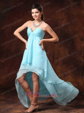 High-low Auqa Blue Chiffon Sweetheart Dress For Dancers Partner Inexpensive