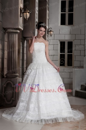 Customize Strapless Special Lace Fabric Puffy Bridal Gowns Ivory Low Price